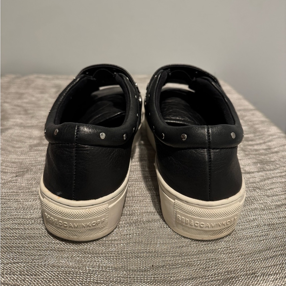 Rebecca Minkoff Natasha Platform Black Leather Silver Studded Sneakers - Picture 3 of 9